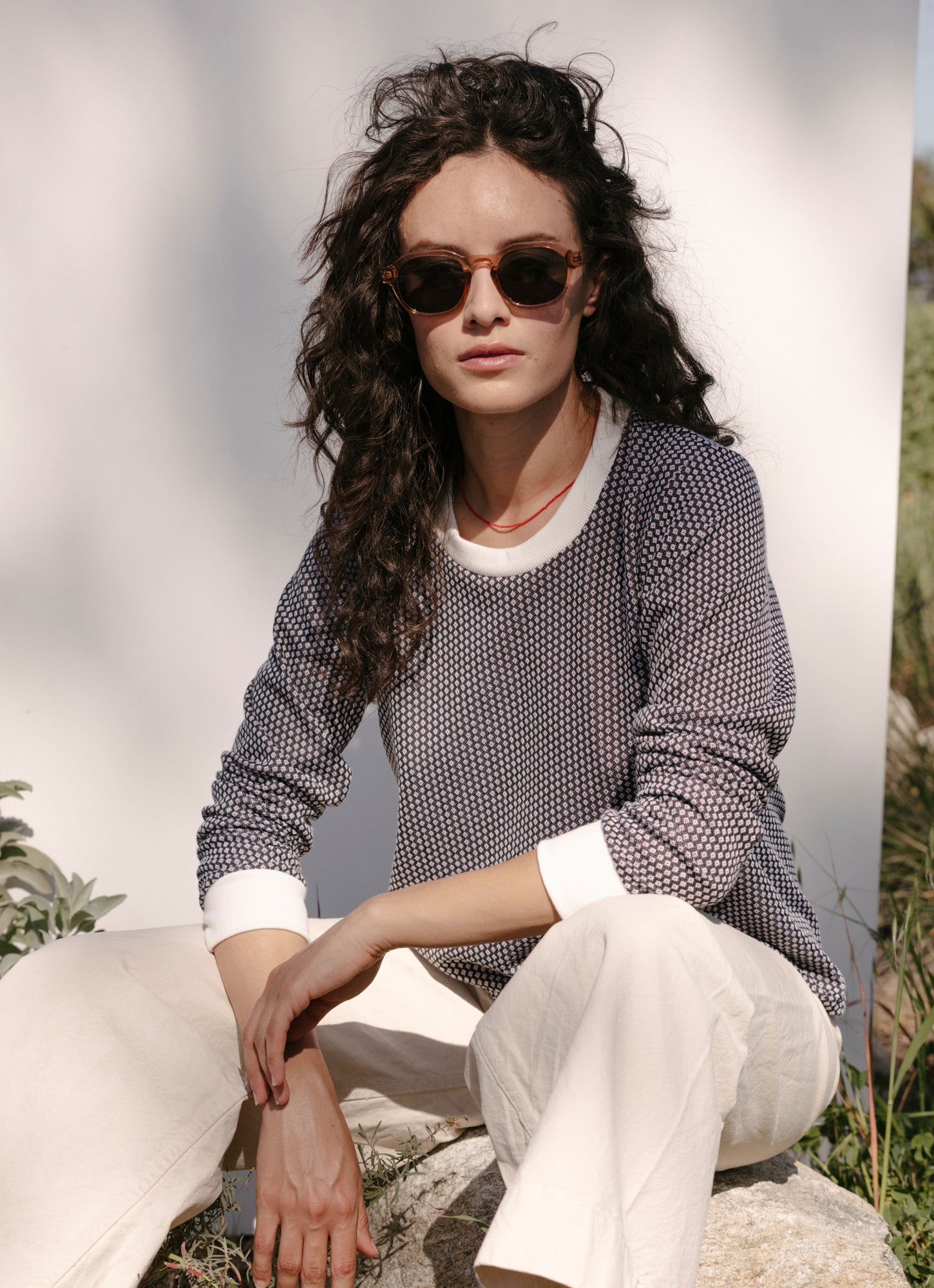 Carleen Cuffed Long Sleeve Dot Jacquard Shirt