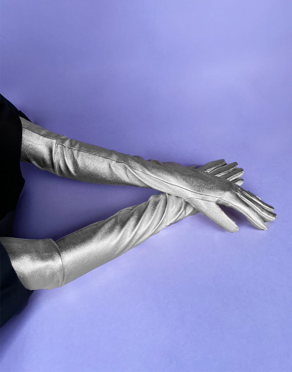 Cynthia Rowley Bea Long Leather Gloves - Metallic Silver