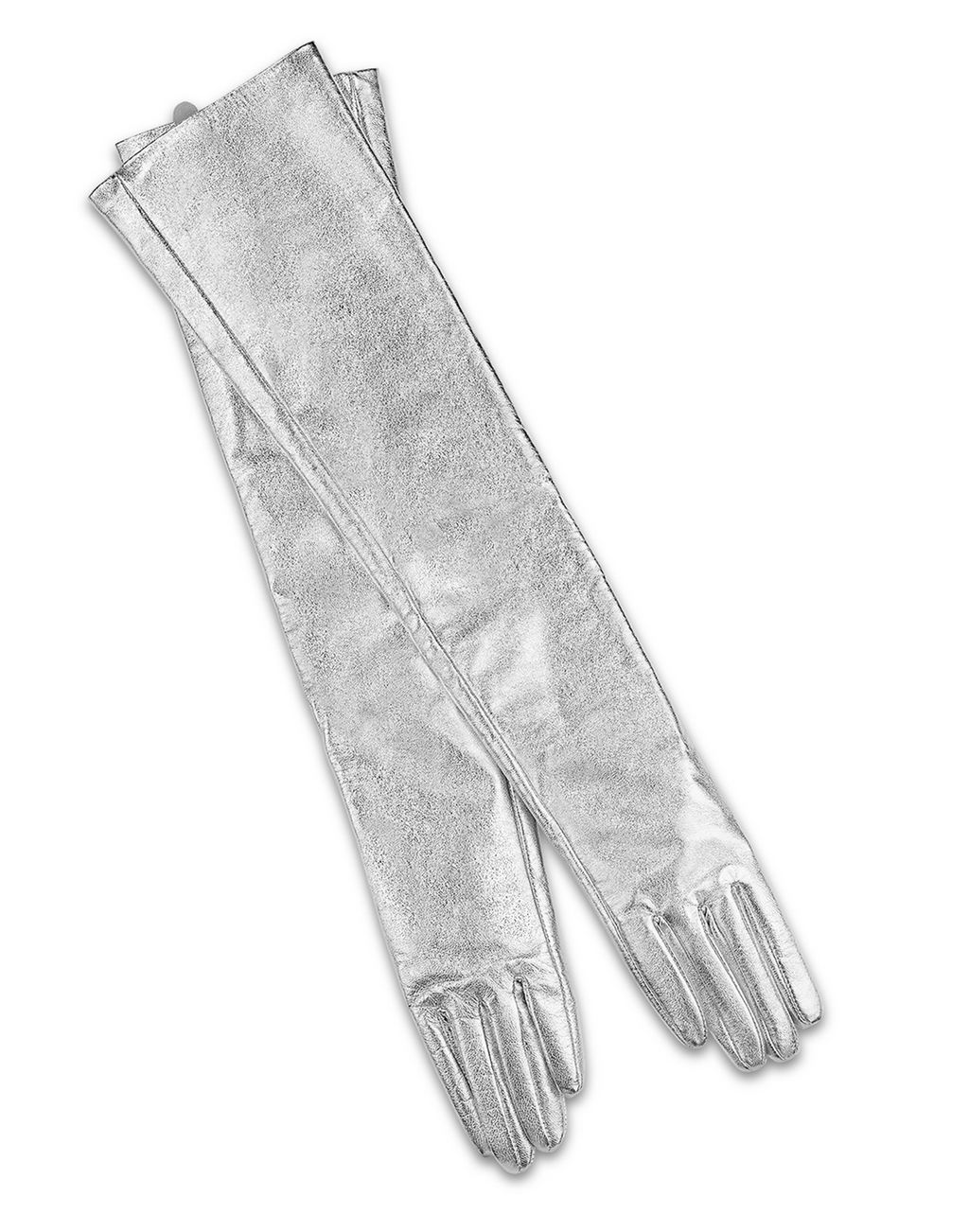 Cynthia Rowley Bea Long Leather Gloves - Metallic Silver