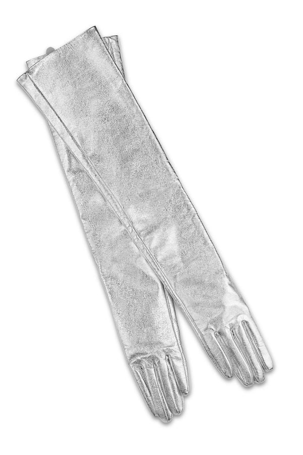 Cynthia Rowley Bea Long Leather Gloves - Metallic Silver