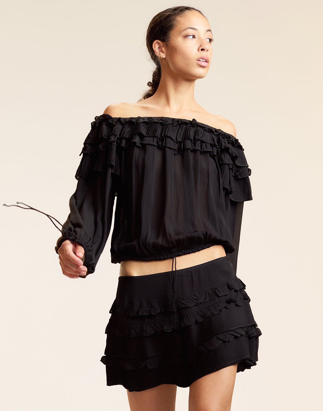 Cynthia Rowley Bella Ruffle Blouse - Black