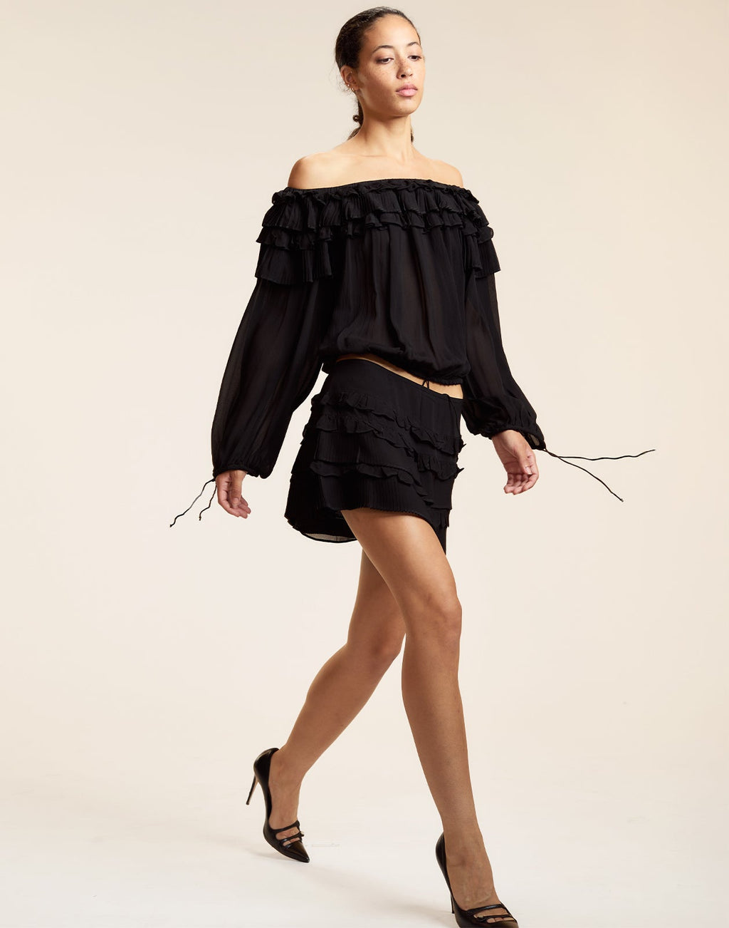 Cynthia Rowley Bella Ruffle Blouse - Black