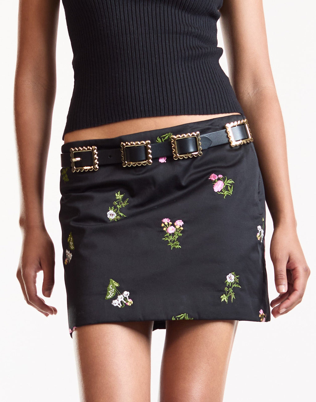 Cynthia Rowley Bouquet Embroidered Mini Skirt - Black