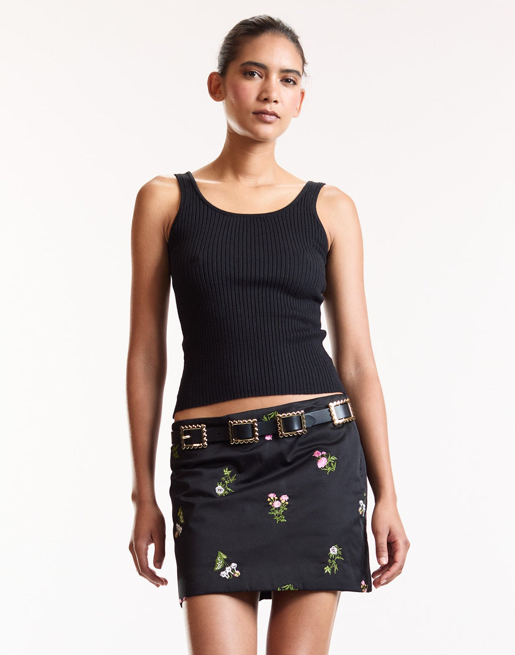 Cynthia Rowley Bouquet Embroidered Mini Skirt - Black
