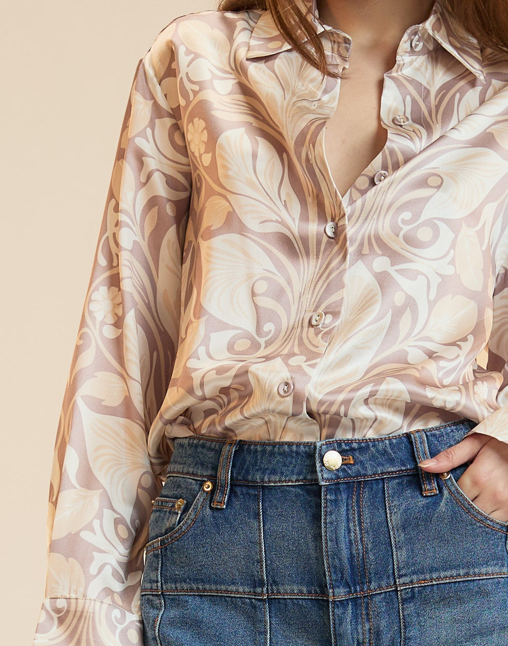 Cynthia Rowley Collectible Silk Shirt Blouse - Taupe Print