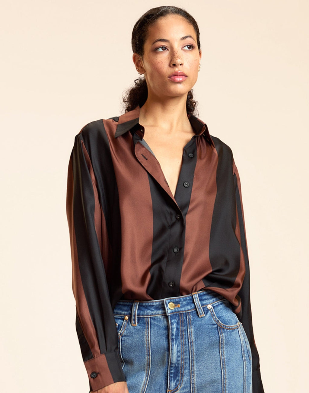 Cynthia Rowley Collectible Stripe Silk Shirt - BLKBR