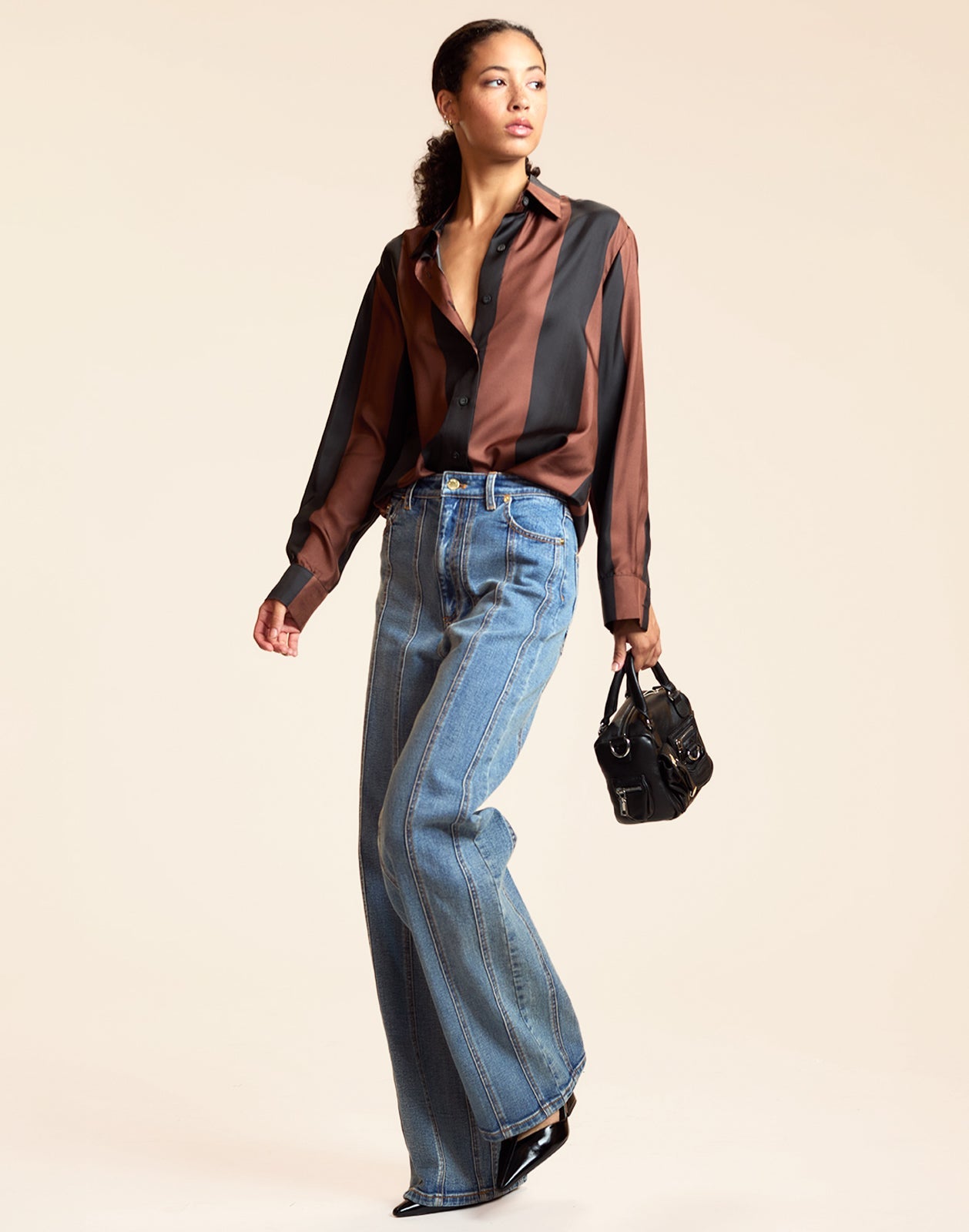 Cynthia Rowley Collectible Stripe Silk Shirt - BLKBR