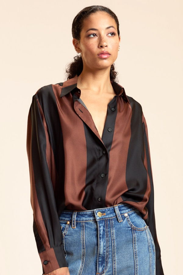 Cynthia Rowley Collectible Stripe Silk Shirt - BLKBR