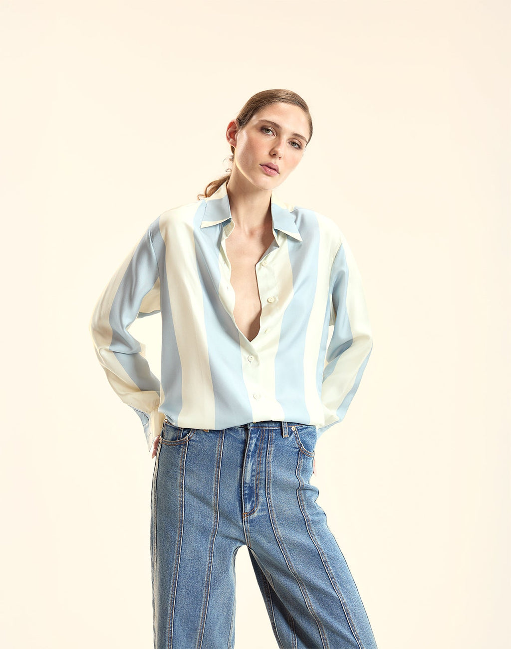 Cynthia Rowley Collectible Stripe Silk Shirt - BLUIVY