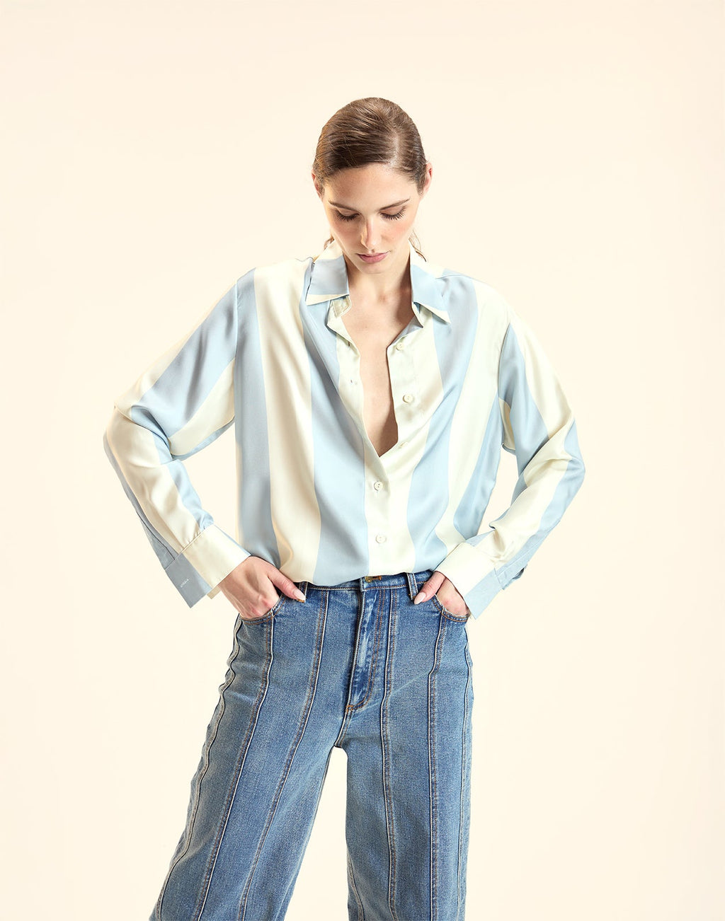 Cynthia Rowley Collectible Stripe Silk Shirt - BLUIVY