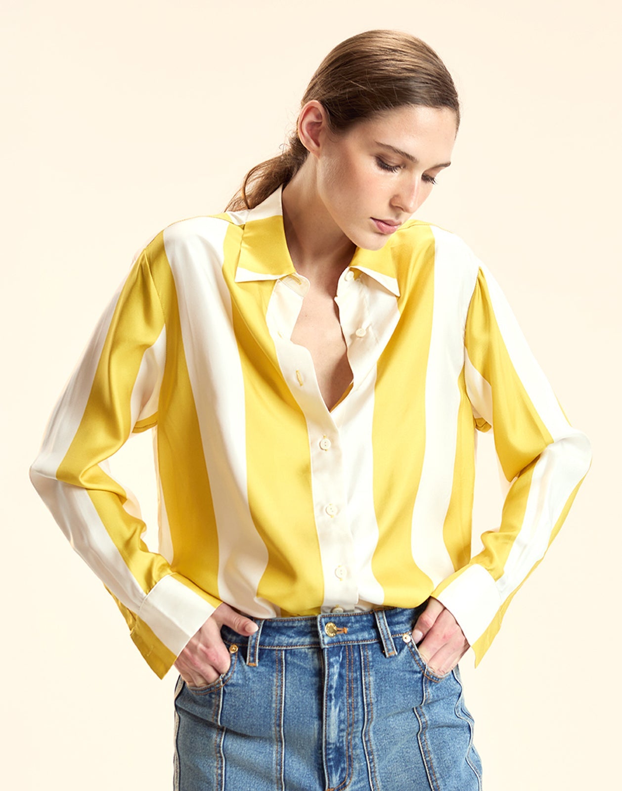 Cynthia Rowley Collectible Stripe Silk Shirt - YLWIVY