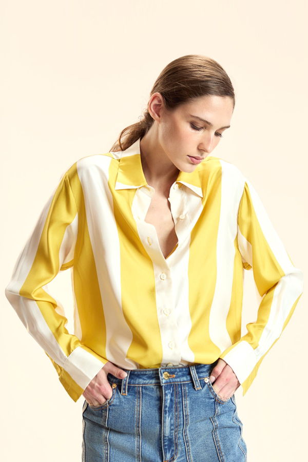 Cynthia Rowley Collectible Stripe Silk Shirt - YLWIVY