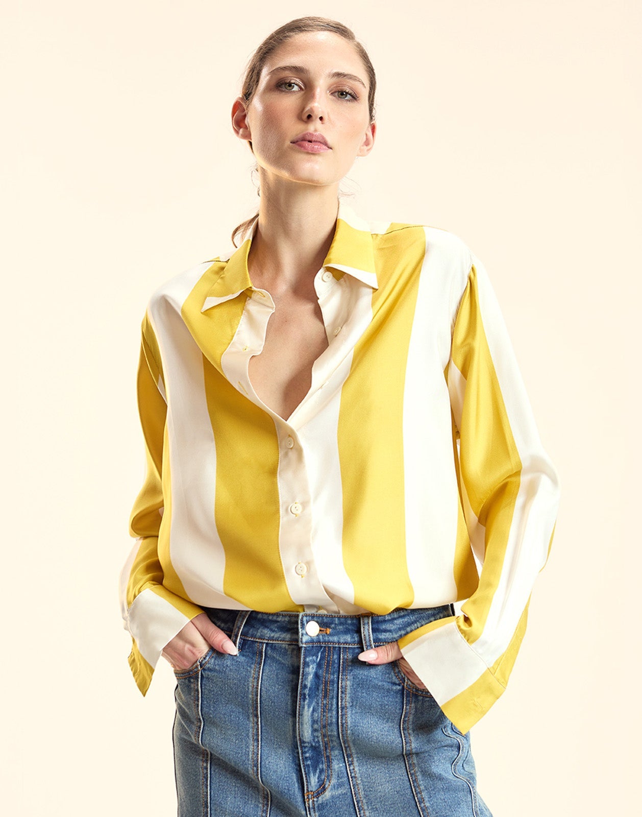 Cynthia Rowley Collectible Stripe Silk Shirt - YLWIVY