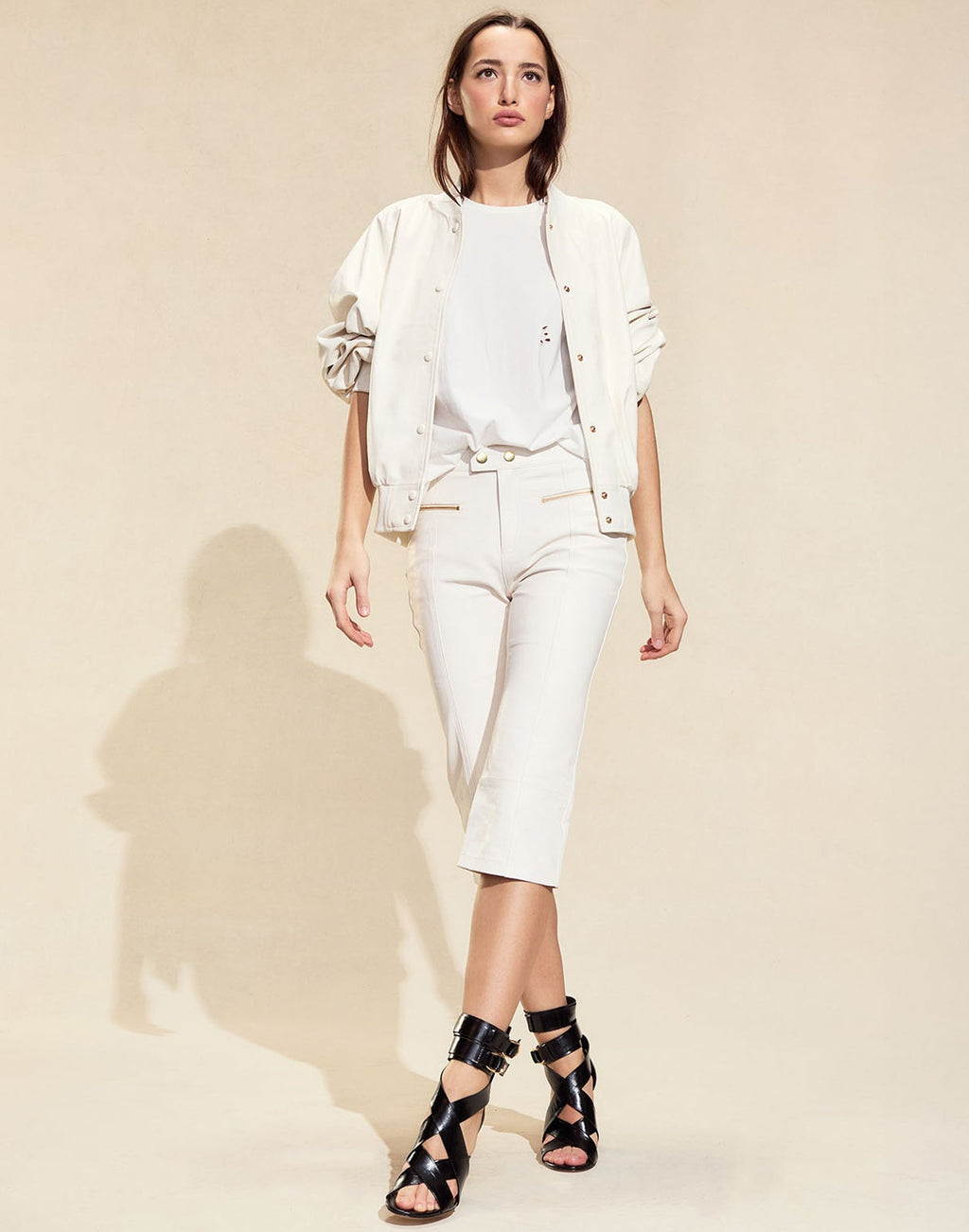 Cynthia Rowley Downtown Leather Bomber Jacket - Off White