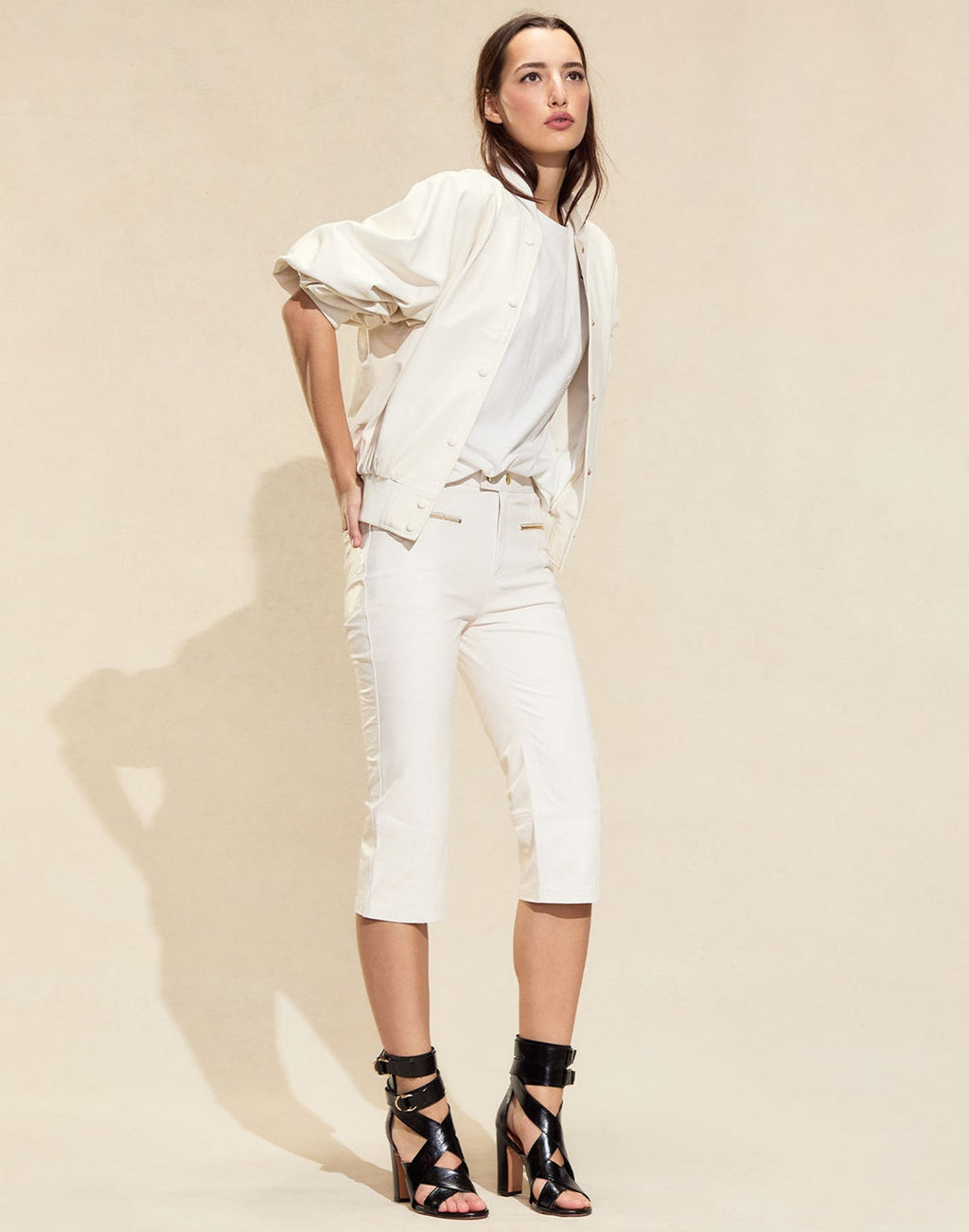 Cynthia Rowley Downtown Leather Bomber Jacket - Off White