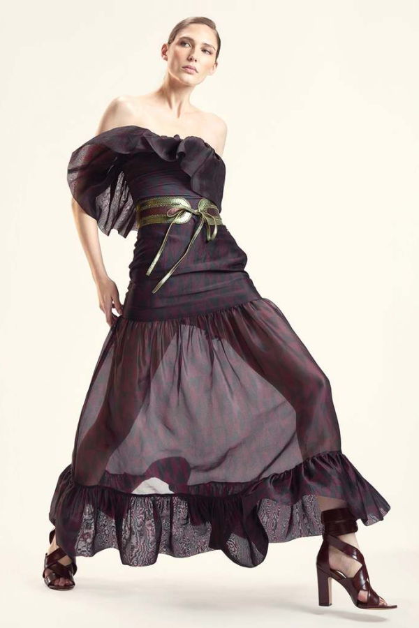 Cynthia Rowley Eugenia Organza Skirt - Black/Burgundy