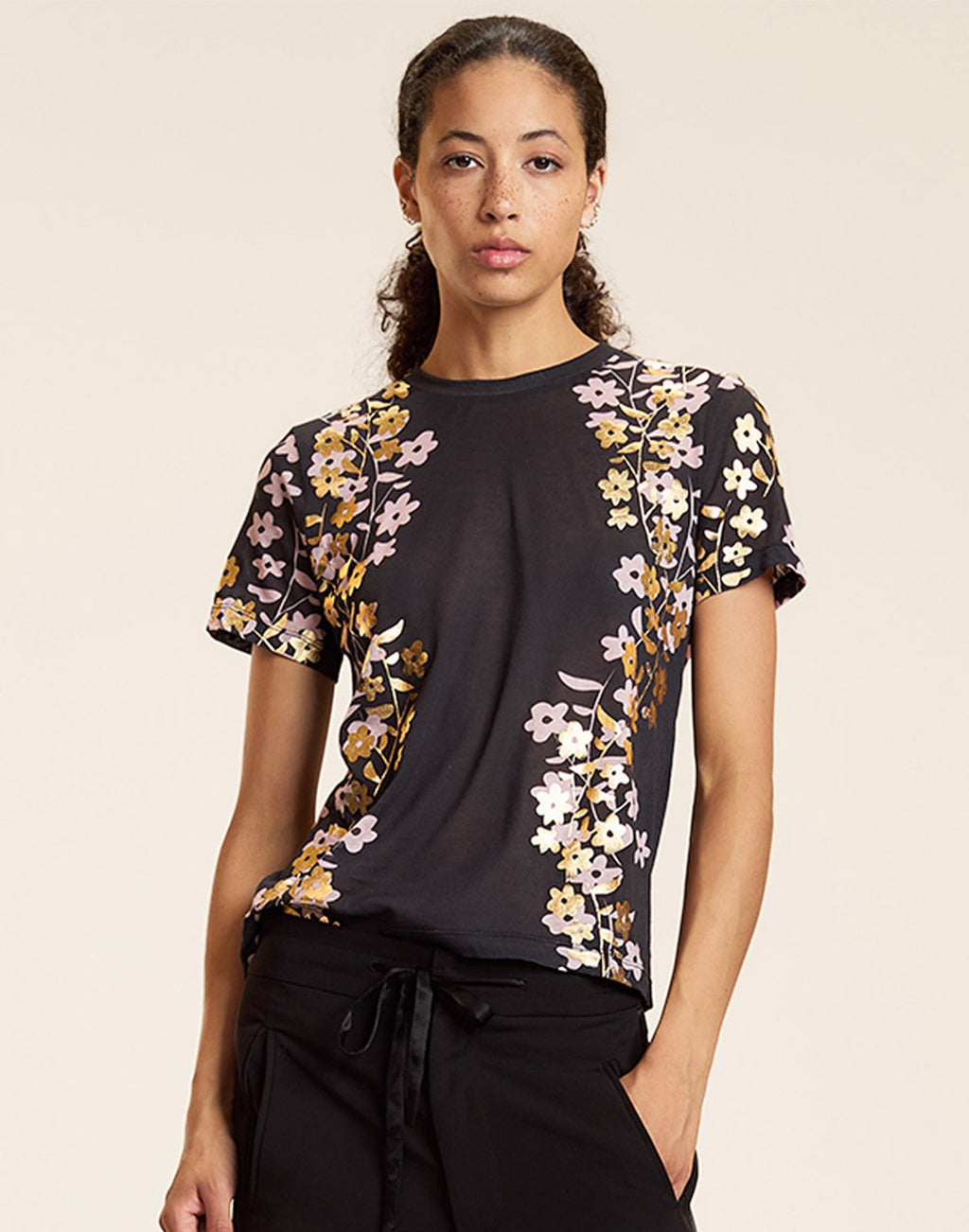Cynthia Rowley Foil Printed Tee - Black/Gold