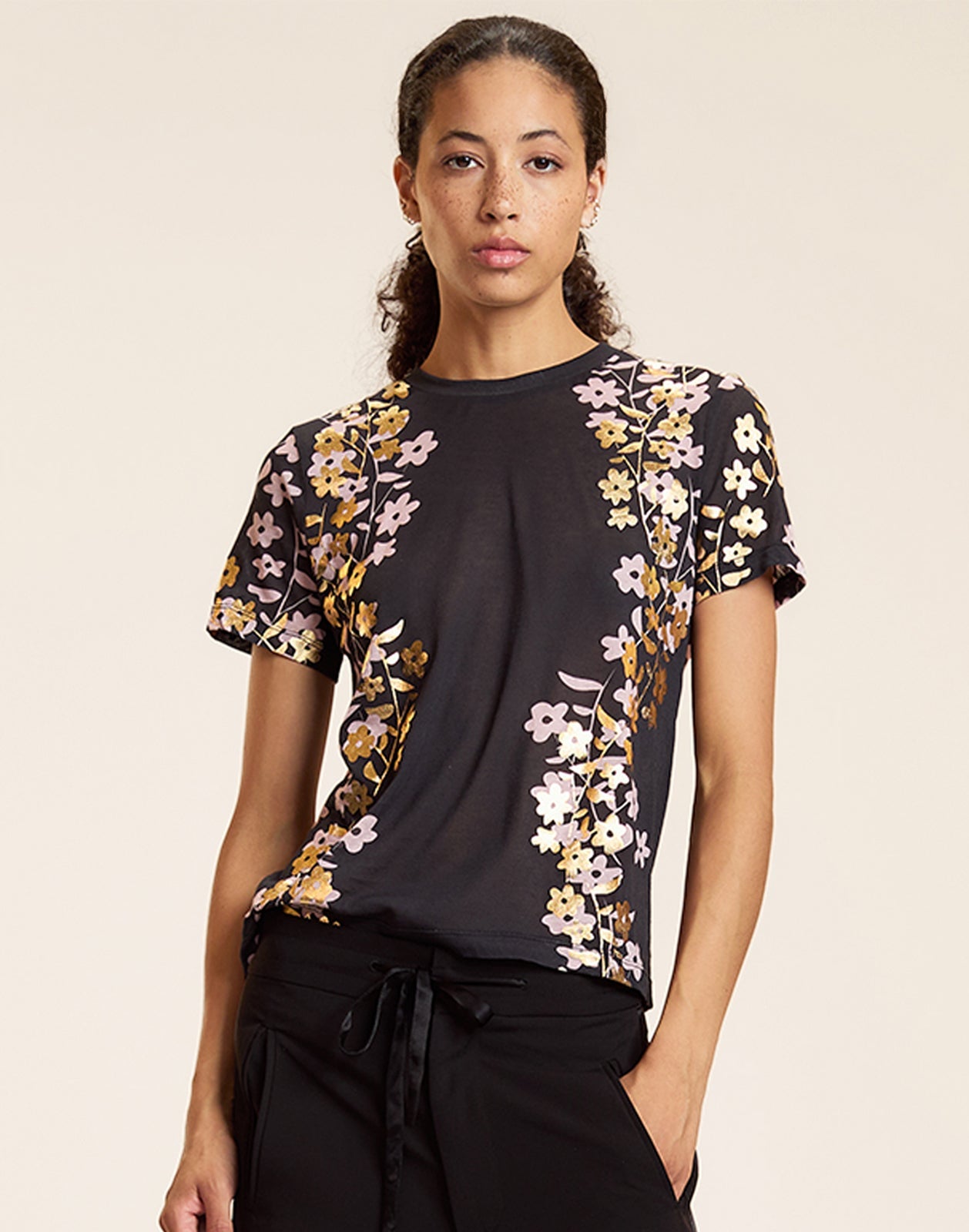 Cynthia Rowley Foil Printed Tee - Black/Gold