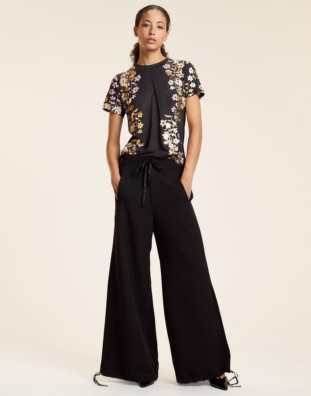 Cynthia Rowley Foil Printed Tee - Black/Gold