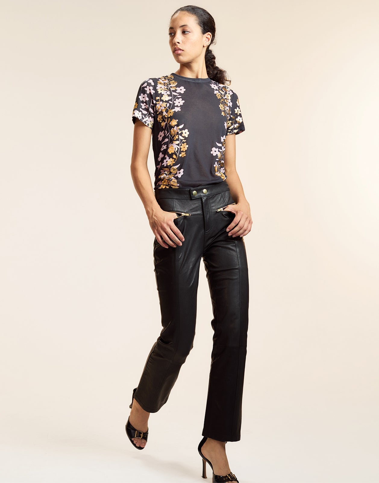 Cynthia Rowley Foil Printed Tee - Black/Gold