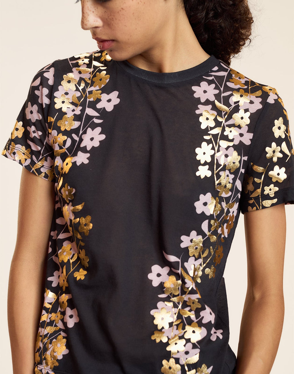 Cynthia Rowley Foil Printed Tee - Black/Gold