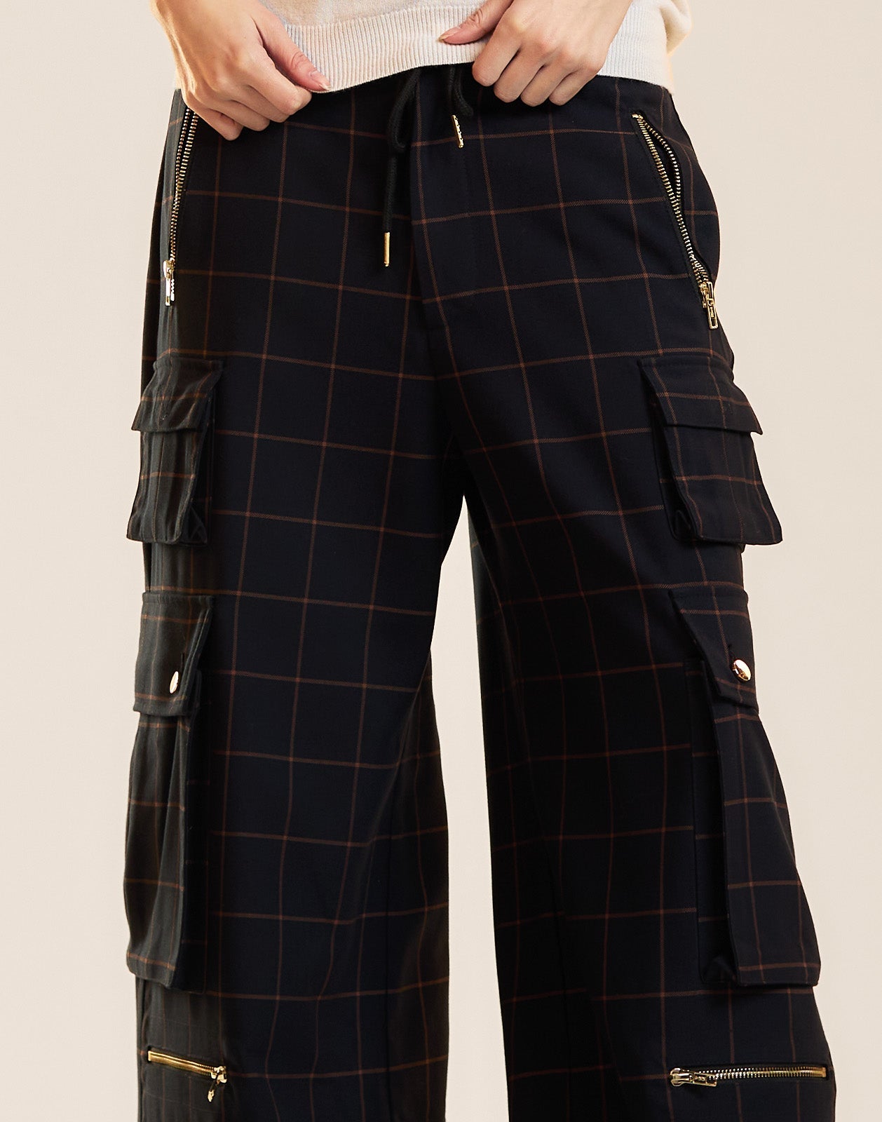 Cynthia Rowley Gilded Grid Cargo Pants - BLKWDP