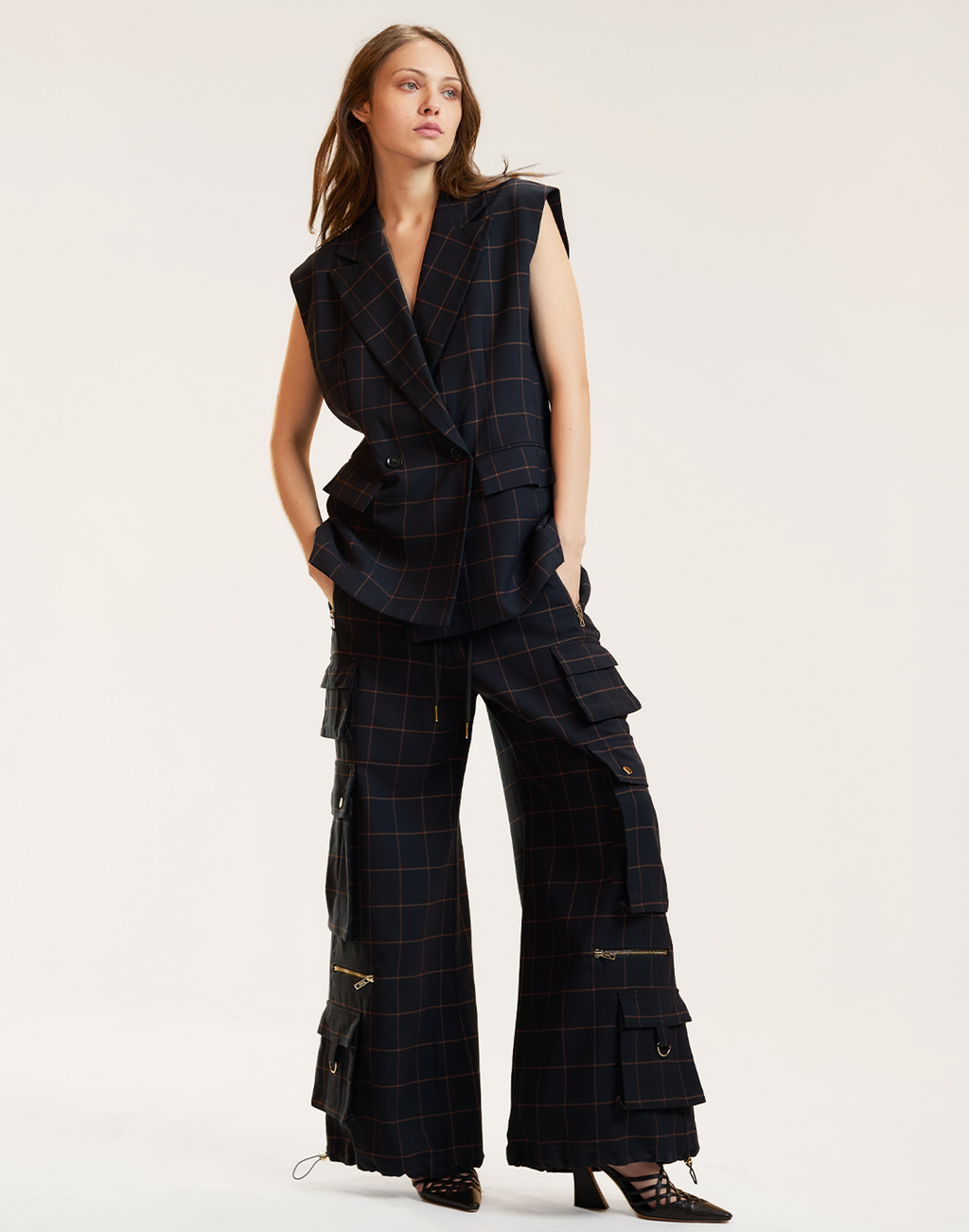 Cynthia Rowley Gilded Grid Cargo Pants - BLKWDP
