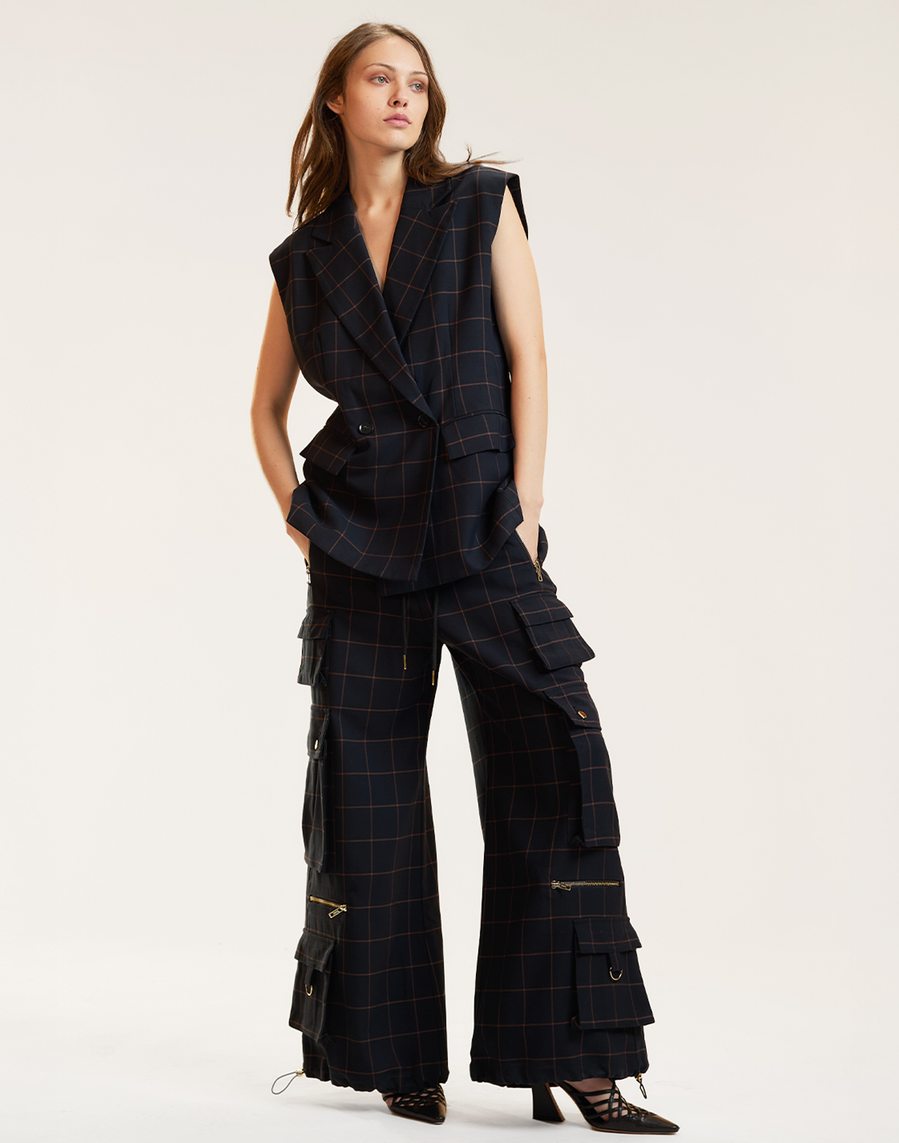 Cynthia Rowley Gilded Grid Cargo Pants - BLKWDP