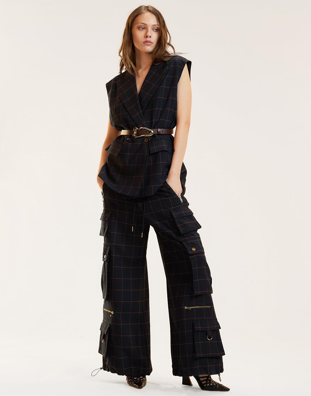 Cynthia Rowley Gilded Grid Cargo Pants - BLKWDP