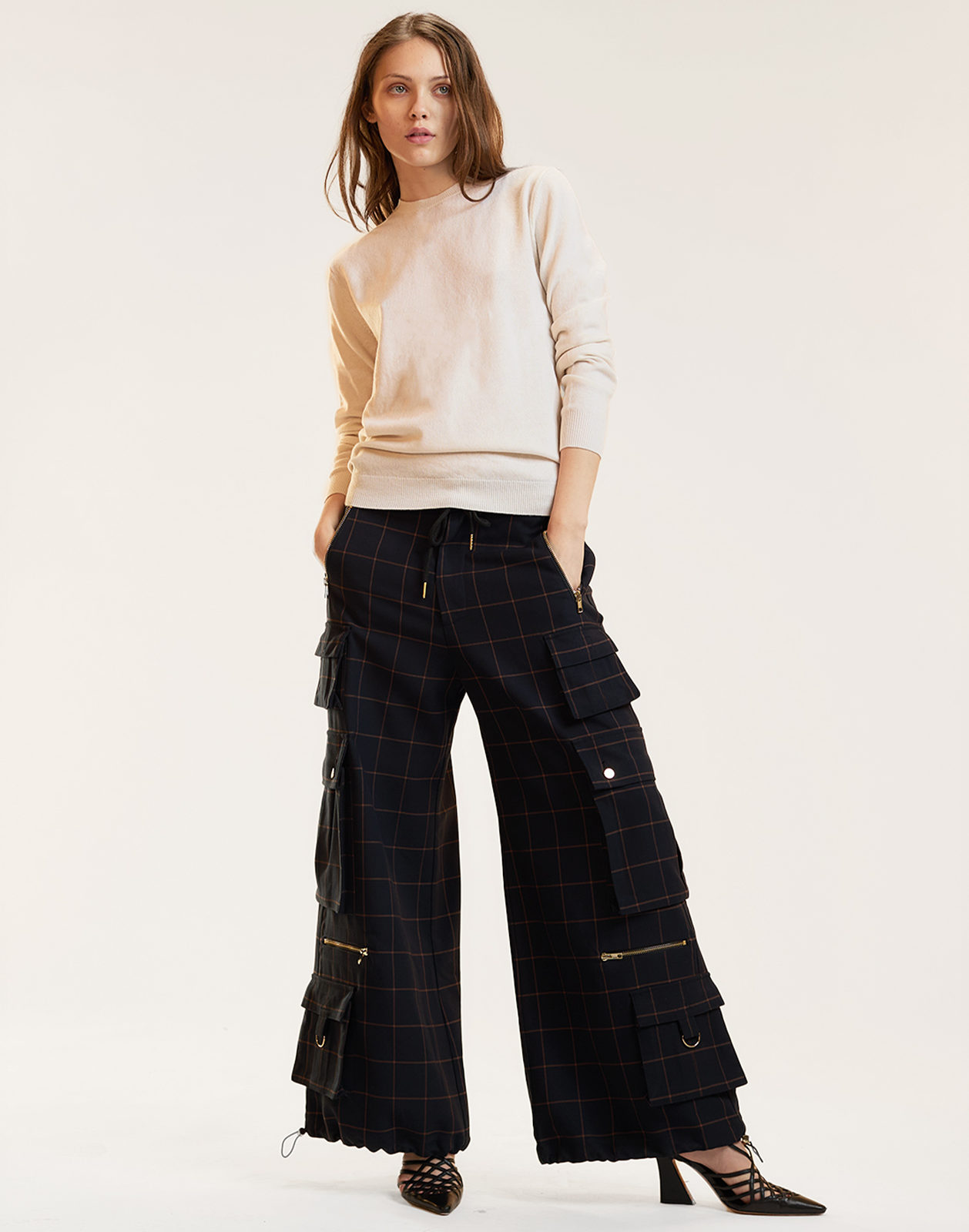 Cynthia Rowley Gilded Grid Cargo Pants - BLKWDP