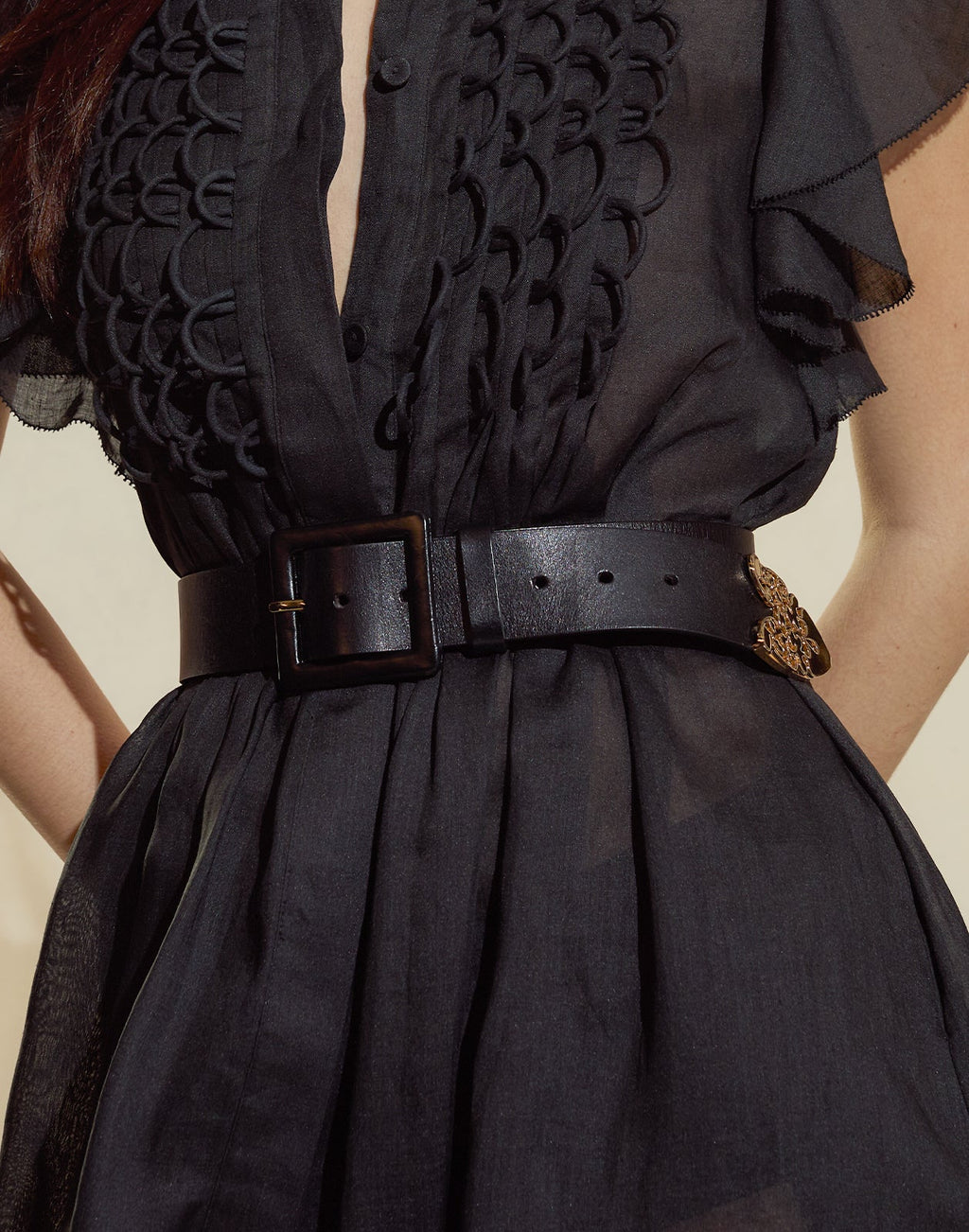 Cynthia Rowley Gold End Leather Belt - Black/Gold