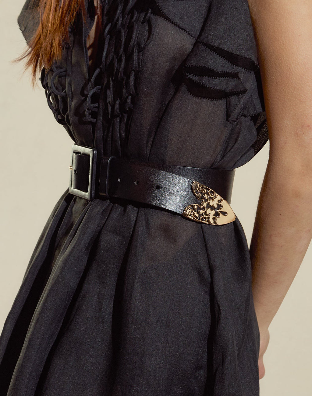 Cynthia Rowley Gold End Leather Belt - Black/Gold