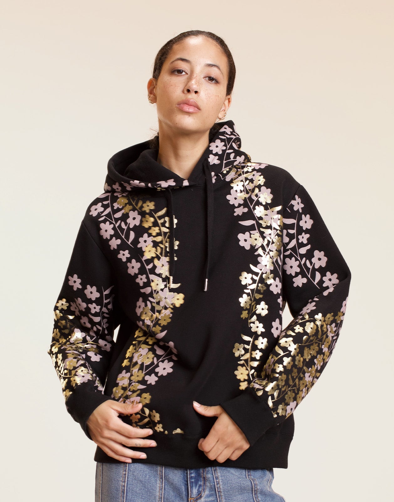 Cynthia Rowley Gold Foil Hoodie - Black/Gold