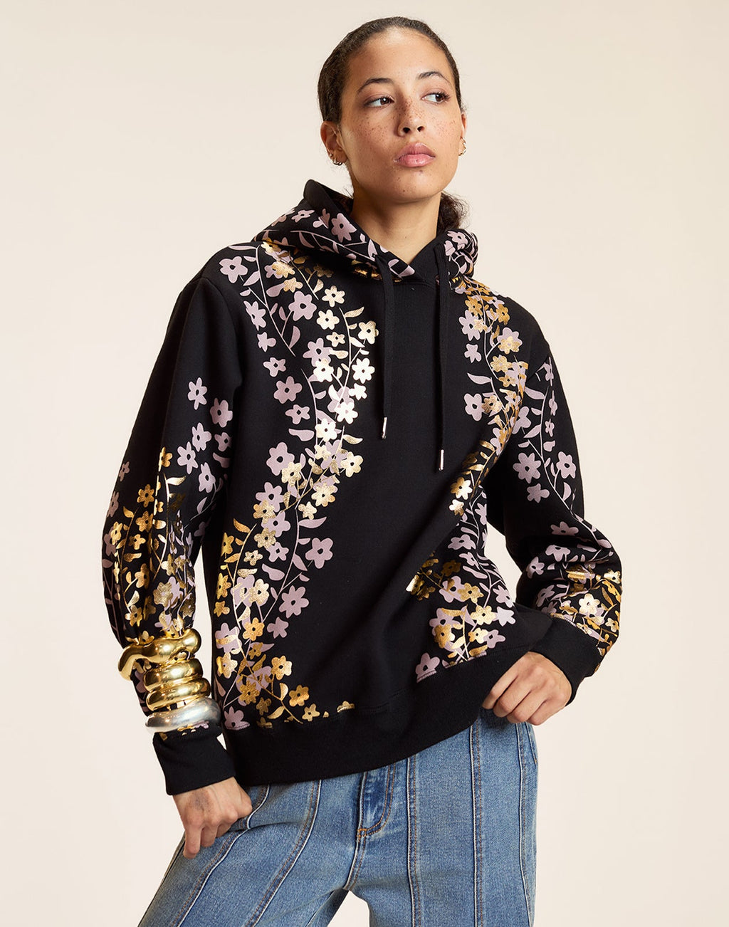 Cynthia Rowley Gold Foil Hoodie - Black/Gold