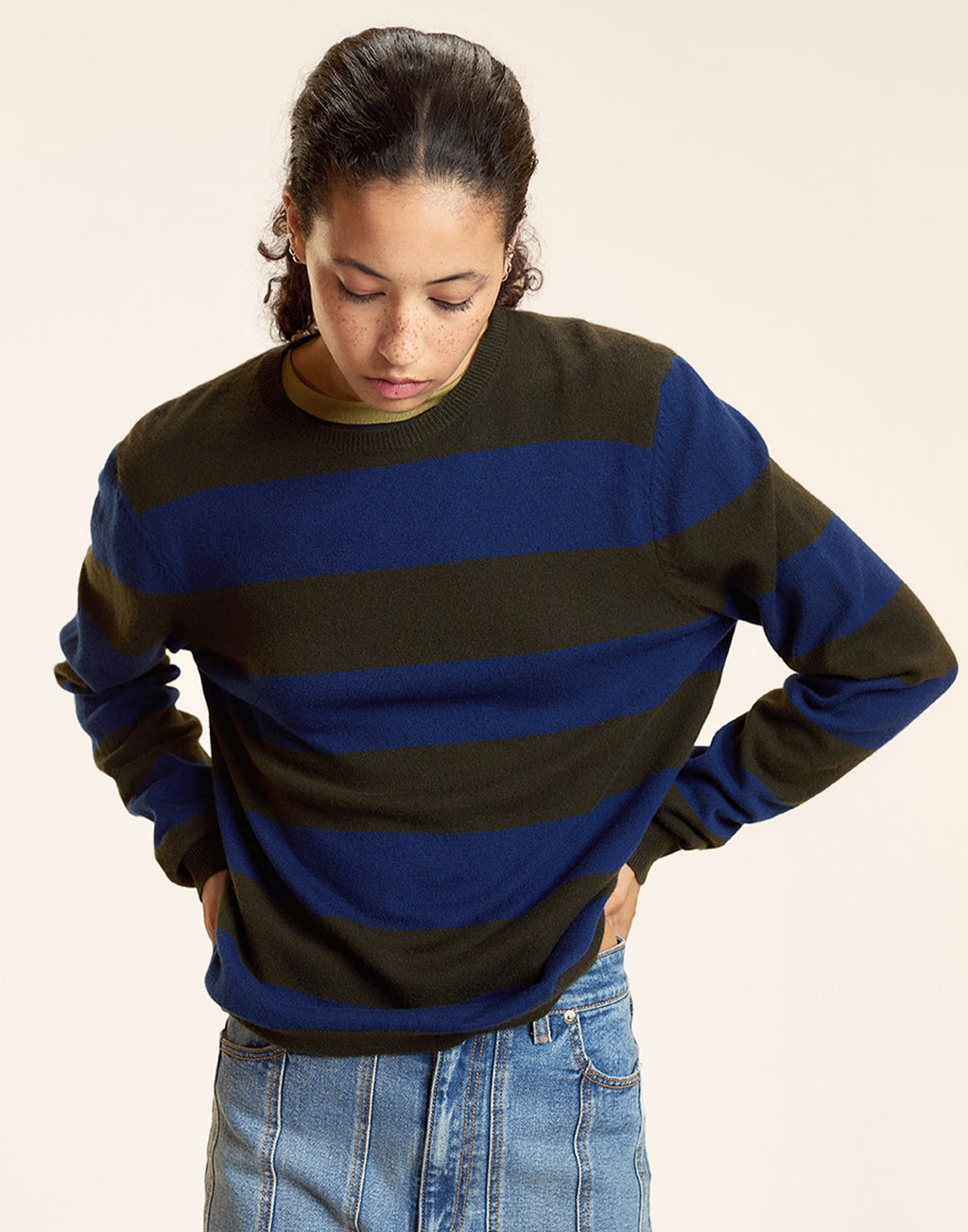 Cynthia Rowley Lucky Stripes Cashmere Sweater - GRNVY