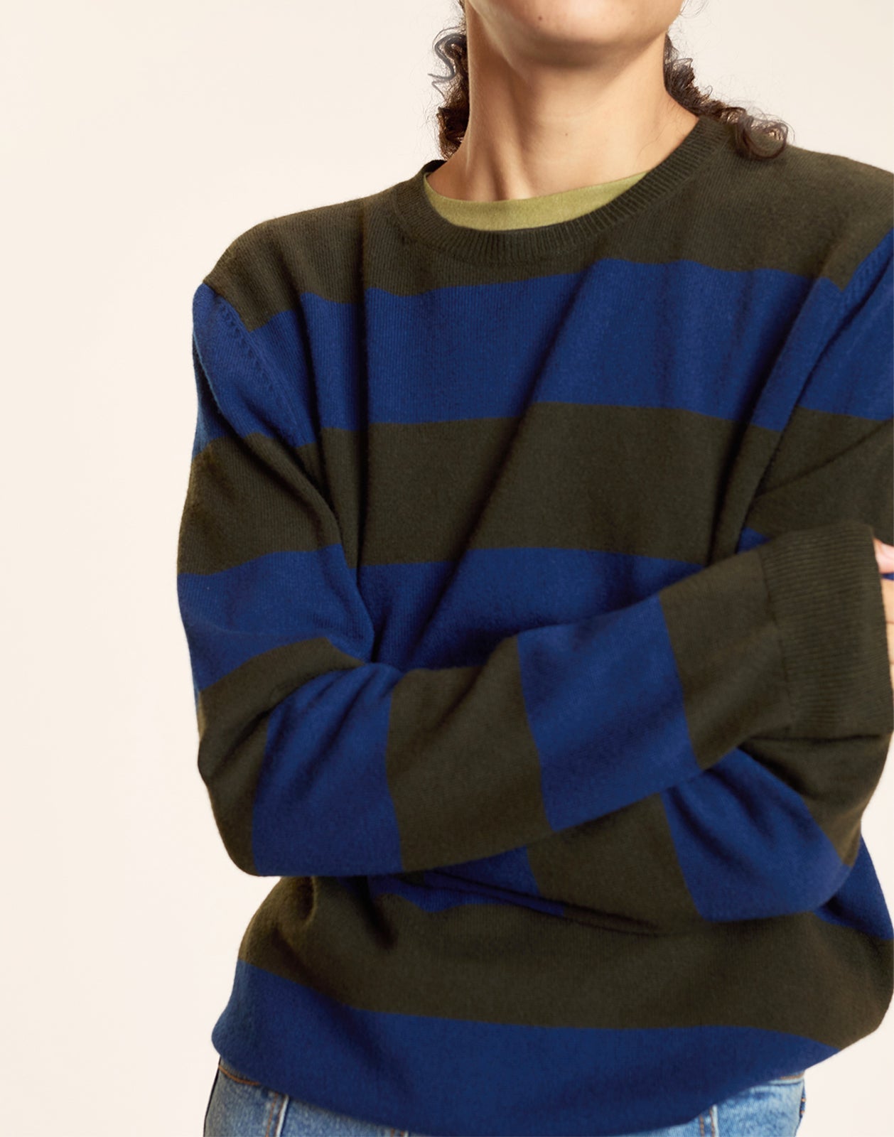 Cynthia Rowley Lucky Stripes Cashmere Sweater - GRNVY