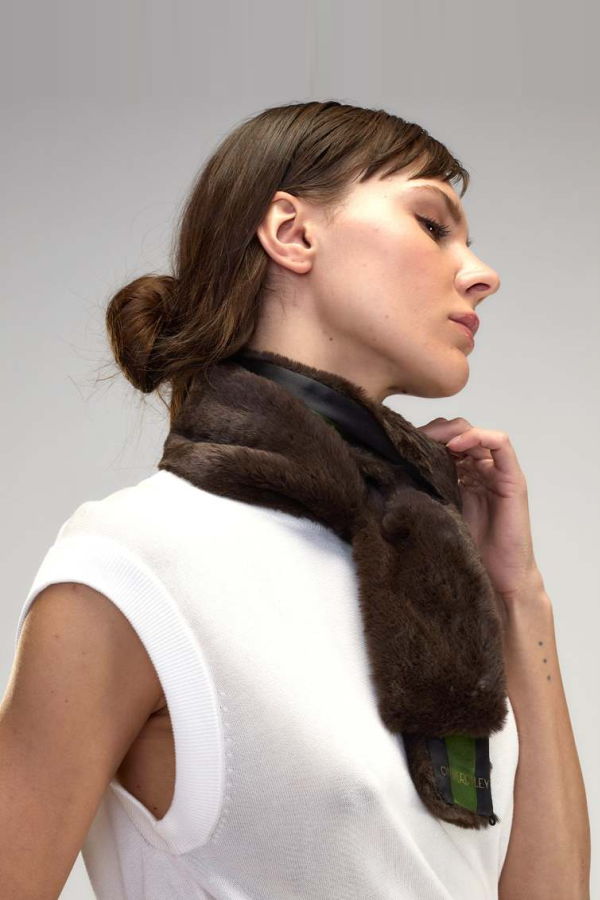 Cynthia Rowley Out East Faux Fur Silk Scarf - Brown