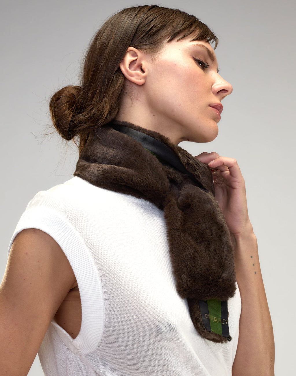 Cynthia Rowley Out East Faux Fur Silk Scarf - Brown