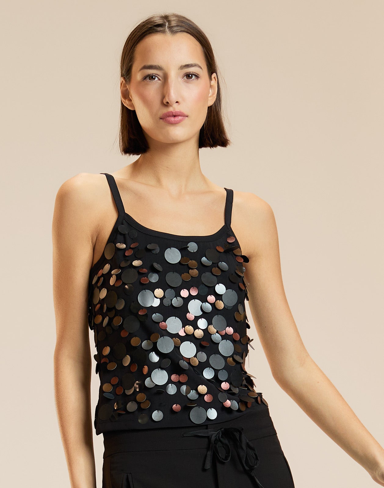 Cynthia Rowley Paola Paillette Cami - Black