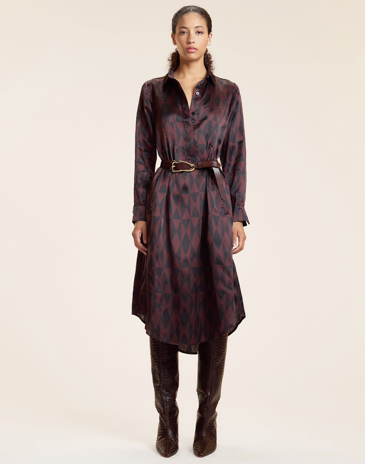 Cynthia Rowley Silk Pintuck Shirt Dress - Black/Burgundy