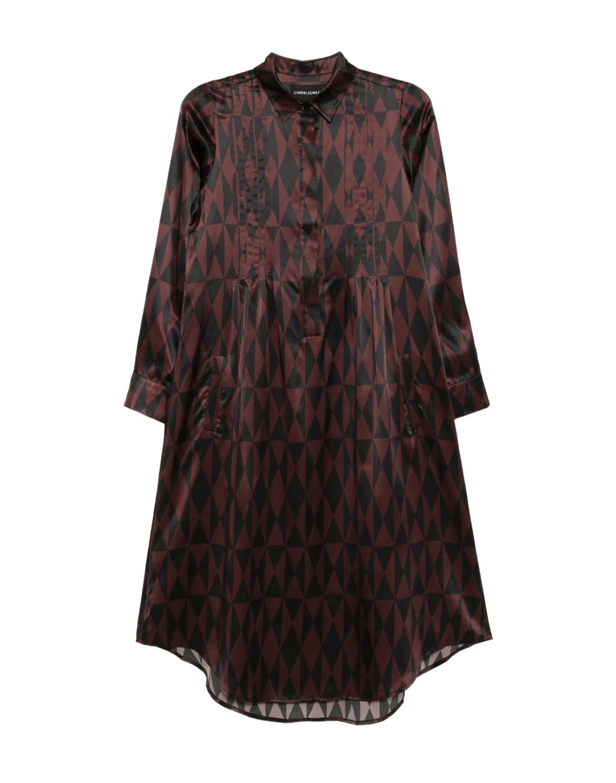 Cynthia Rowley Silk Pintuck Shirt Dress - Black/Burgundy