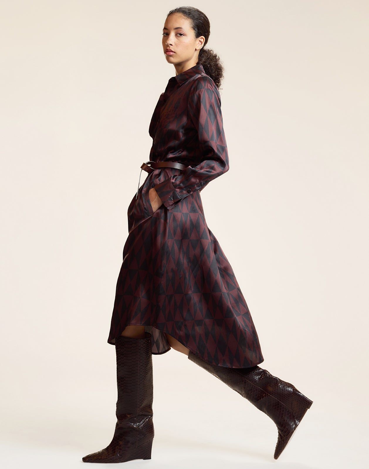 Cynthia Rowley Silk Pintuck Shirt Dress - Black/Burgundy