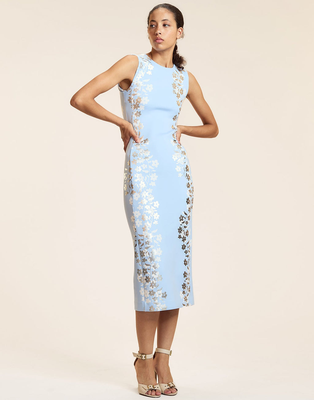Cynthia Rowley Sleeveless Bonded Midi Dress - Blue/Silver
