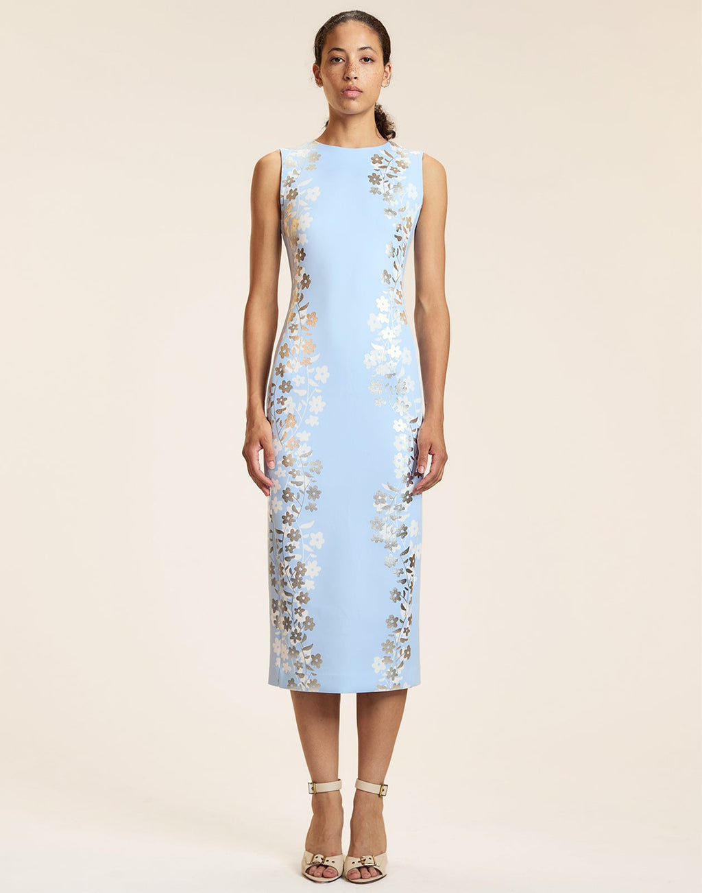 Cynthia Rowley Sleeveless Bonded Midi Dress - Blue/Silver