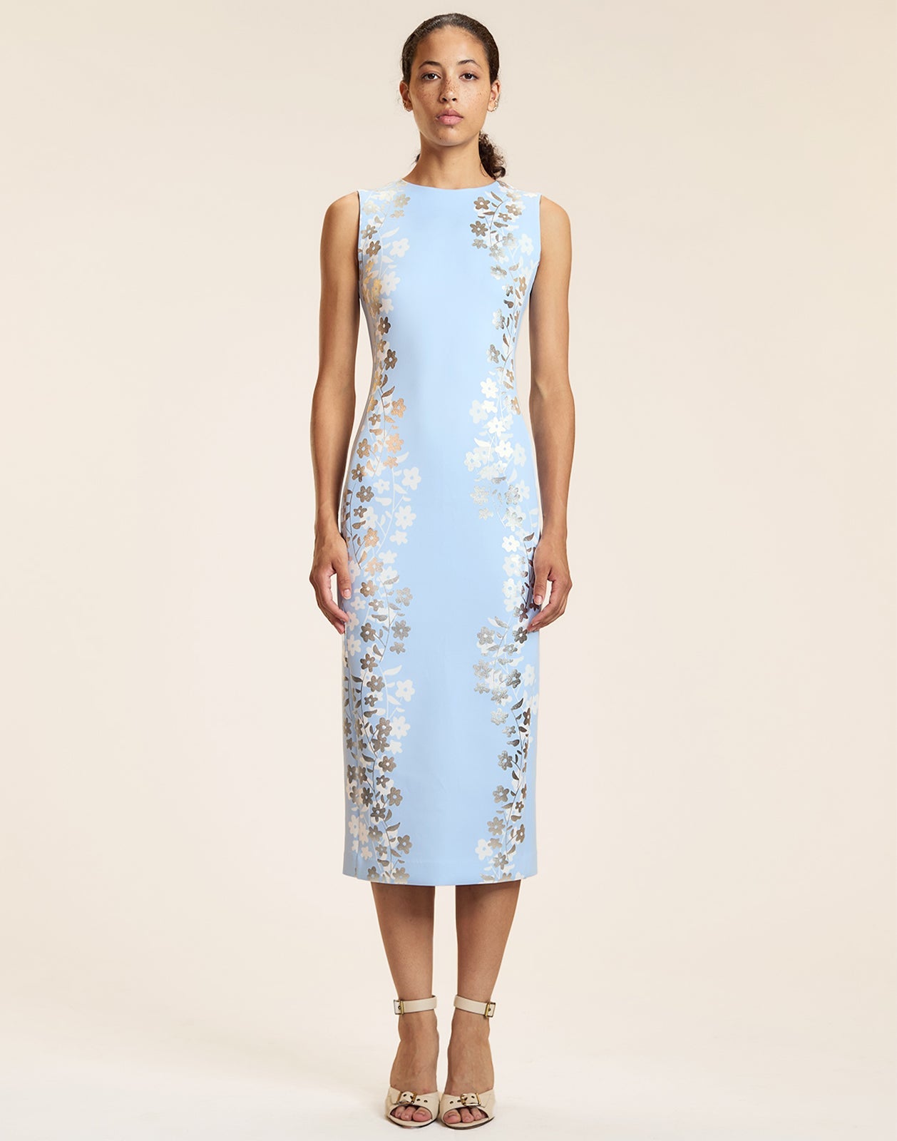 Cynthia Rowley Sleeveless Bonded Midi Dress - Blue/Silver