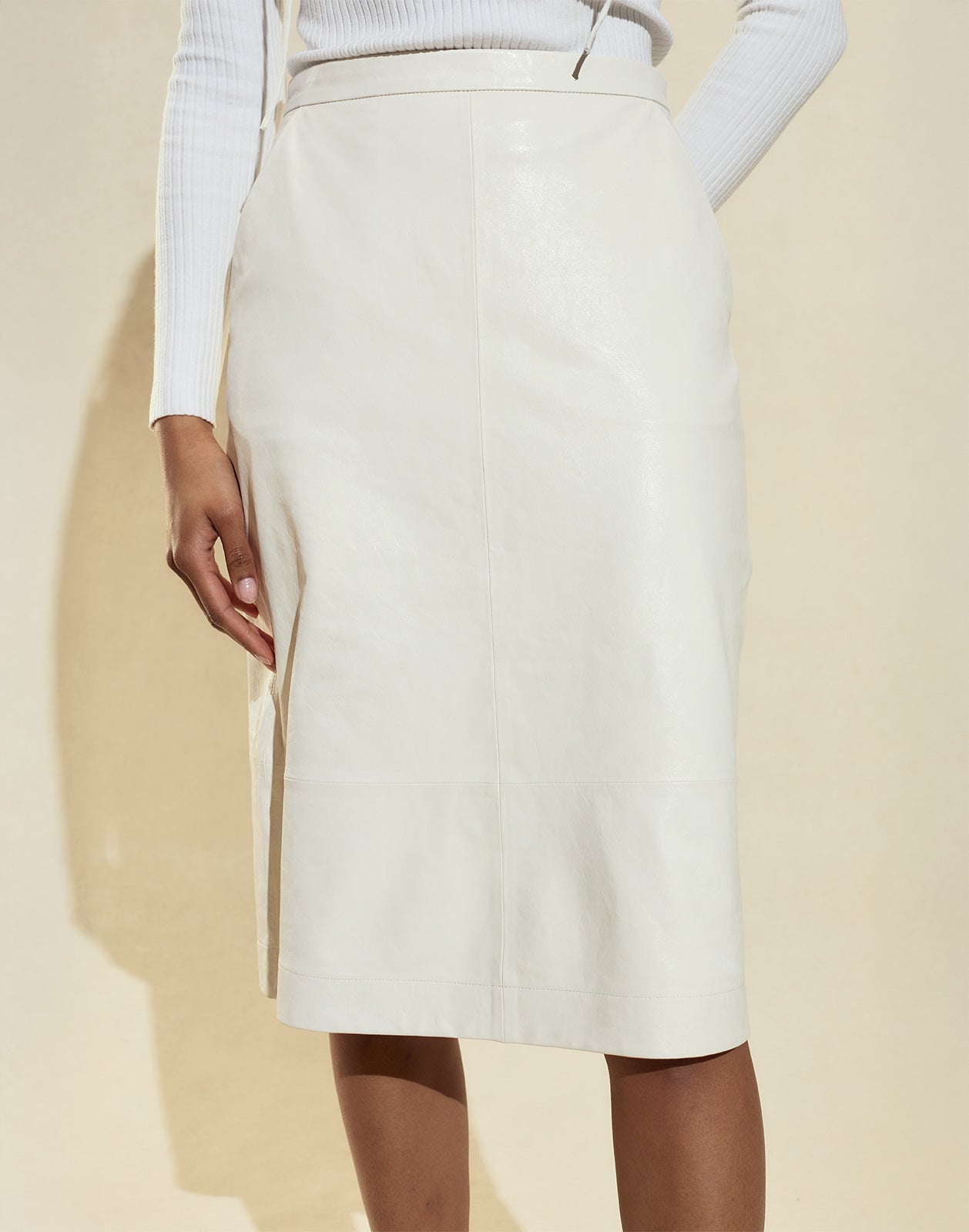 Cynthia Rowley The London Leather Midi Skirt - Off White