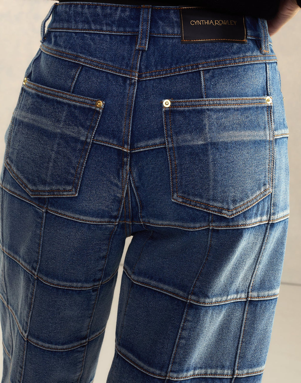 Cynthia Rowley Windowpane Wide-Leg Jeans - Light Wash