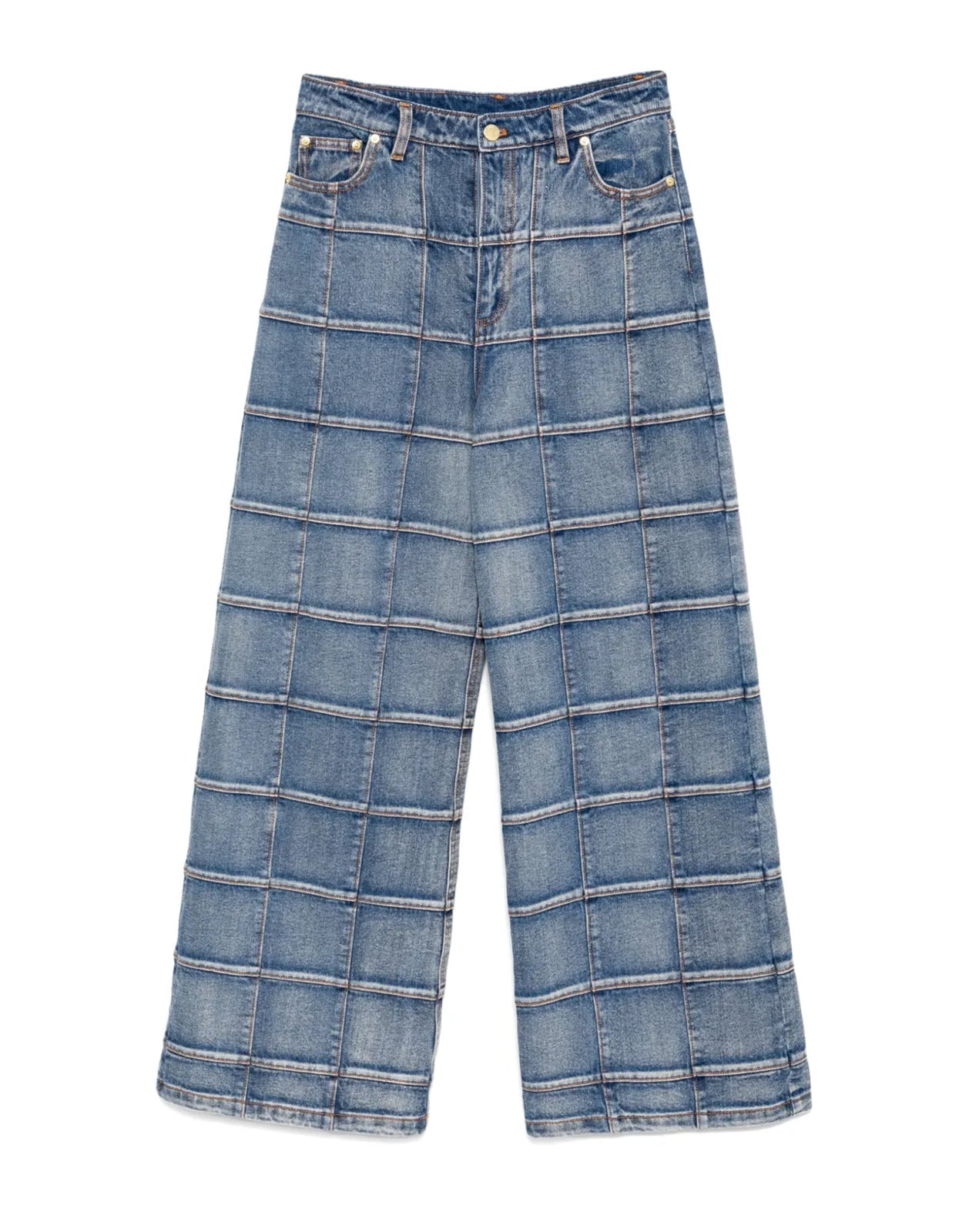Cynthia Rowley Windowpane Wide-Leg Jeans - Light Wash