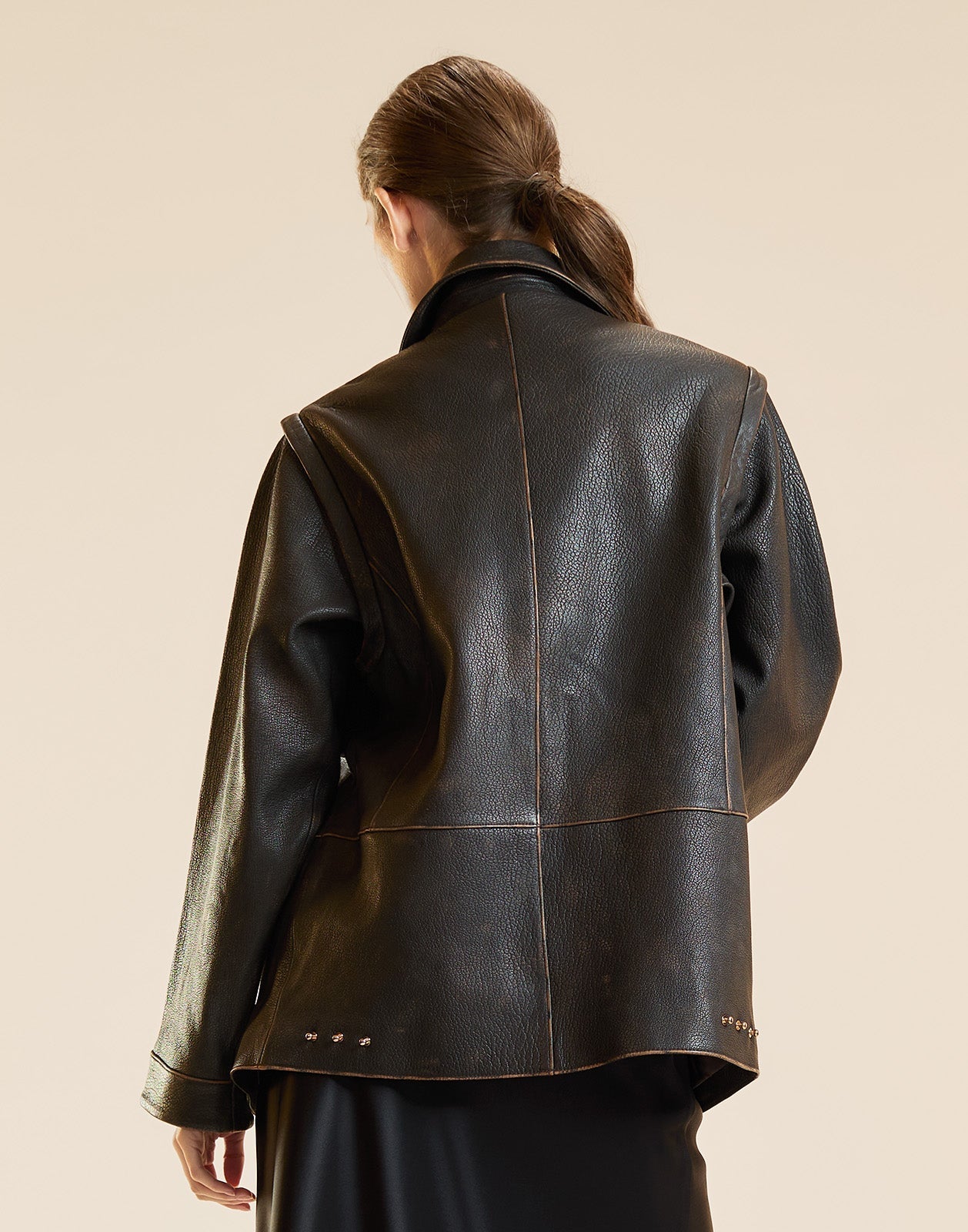 Cynthia Rowley Winona Leather Oversized Jacket - Brown