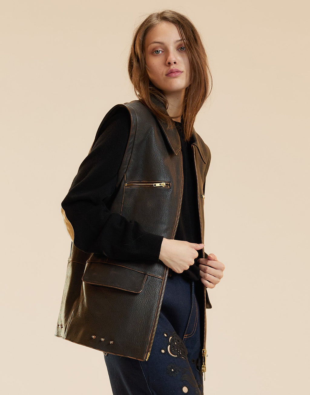 Cynthia Rowley Winona Leather Oversized Jacket - Brown